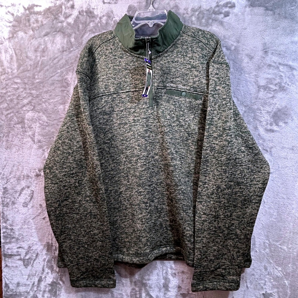 Eddie Bauer Mens XXL Green Marled Sweater Fleece Quarter Zip Pullover NWT